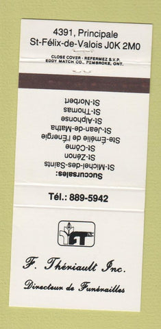 Matchbook Cover - Theriault Funeral Home St Felix de Valois QC 30 Strike