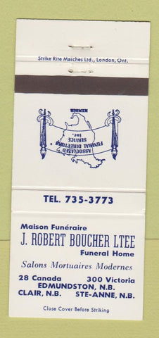 Matchbook Cover - Robert Boucher Funeral Home Ste Anne NB 30 Strike
