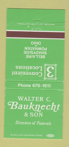 Matchbook Cover - Walter Bauknecht Funeral Home Bellaire Powhatan OH 30 Strike
