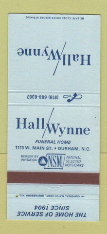 Matchbook Cover - Hall Wynne Funeral Home Durham NC 30 Strike
