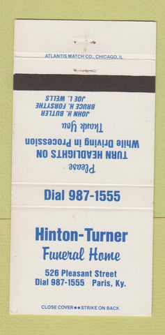Matchbook Cover - Hinton Turner Funeral Home Paris KY BLUE  30 Strike