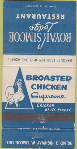 Matchbook Cover - Royal Simcoe Lodge Restaurant Simcoe ON 30 Strike