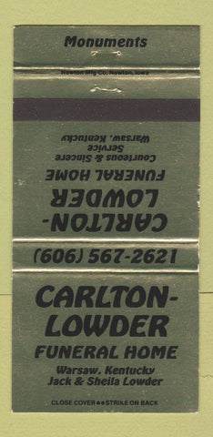 Matchbook Cover - Carlton Lowder Funeral Home Warsaw KY WEAR 30 Strike