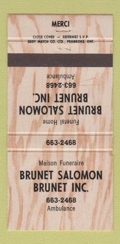 Matchbook Cover - Brunet Salomon Funeral Home QC 30 Strike