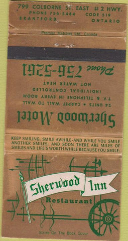 Matchbook Cover - Sherwood Inn Restaurant Brantford ON WEAR 30 Strike