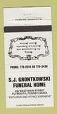 Matchbook Cover - SJ Grontkowski Funeral Home Plymouth PA WHITE 30 Strike