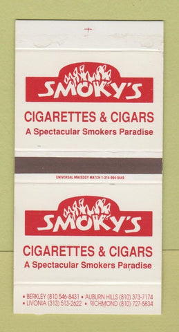 Matchbox - Smoky's Cigarettes Cigars Berkley Livonia Auburn Hills MI