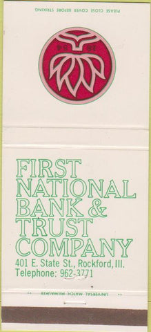 Matchbook Cover - First National Bank Rockford IL 30 Strike