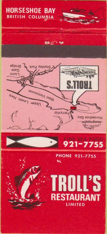 Matchbook Cover - Troll's Restaurant Horseshoe Bay BC 30 Strike