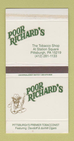 Matchbox - Poor Richard's Tobacco Shop Pittsburgh PA Davidoff Dunhill Cigars