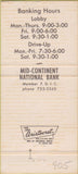 Matchbook Cover - Mid Continent National Bank Kansas City? 30 Strike