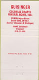 Matchbook Cover - Guisinger Funeral Home South Bend IN 30 Strike