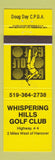 Matchbook Cover - Whispering Hills Golf Club Hanover ON