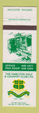Matchbook Cover - Hamilton Golf and Country Club Ancaster ON