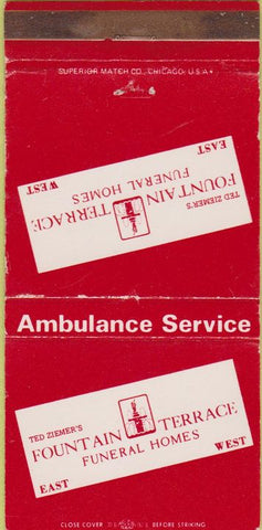 Matchbook Cover - Fountain Terrace Funeral Homes Evansville IN 30 Strike
