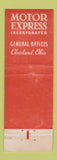 Matchbook Cover - Motor Express Trucking Cleveland OH WEAR