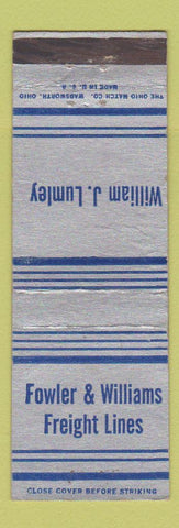 Matchbook Cover Fowler Williams Freight Lines Trucking William Lumley Newark NJ