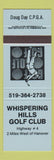 Matchbook Cover - Whispering Hills Golf Club Hanover ON BLUE