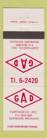 Matchbook Cover - GAD Cartage Trucking Dearborn MI
