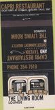 Matchbook Cover - Living Room Lounge Capri Restaurant Niagara Falls ON 30 Strike