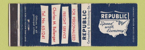 Matchbook Cover - Republic Carloading Trucking WEAR