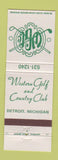 Matchbook Cover - Western Golf and Country Club Detroit MI