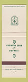 Matchbook Cover - Country Club of Detroit MI WHITE