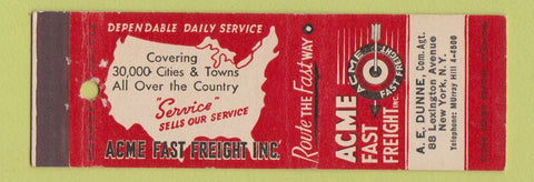 Matchbook Cover - Acme Fast Freight Trucking New York City AE Dunne