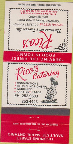 Matchbook Cover - Rico's Restaurant Sault Ste Marie ON 30 Strike