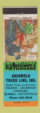 Matchbook Cover - Archbold Line Trucking Elmira Toledo Stryker Pettisville OH
