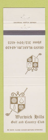 Matchbook Cover - Warwick Hills Golf Country Club Grand Blanc MI