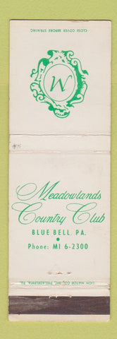 Matchbook Cover - Meadowlands Country Club Blue Bell PA
