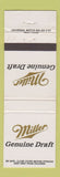 Matchbook Cover - Miller Genuine Draft Beer