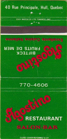 Matchbook Cover - Agostino Restaurant Salon Bar Hull QC 30 Strike