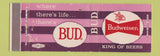 Matchbook Cover - Budweiser Beer PURPLE Full Length