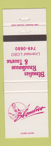 Matchbook Cover - Blondies Roadhouse Tavern Canada girlie