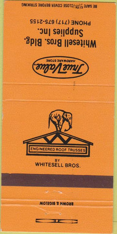 Matchbook Cover - True Value Hardware Whitesell Dallas PA 30 Strike