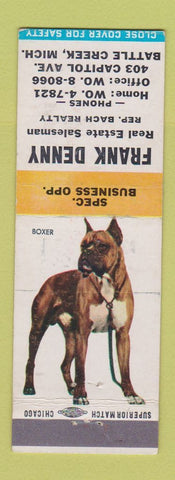 Matchbook Cover - Frank Denny Real Estate Battle Creek MI Boxer Dog
