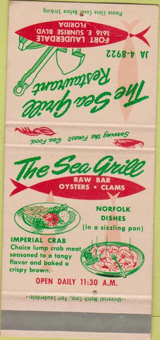Matchbook Cover - Sea Grill Restaurant Fort Lauderdale FL WEAR 30 Strike