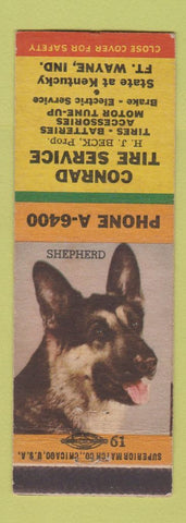 Matchbook Cover - Conrad Tire Service Fort Wayne IN German Shepherd