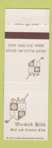 Matchbook Cover - Warwick Hills Golf Country Club Grand Blanc MI