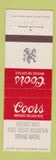 Matchbook Cover - Coors Beer Golden Colorado