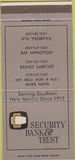 Matchbook Cover - Security bank Trust Holloman AFC Tularosa NM 30 Strike