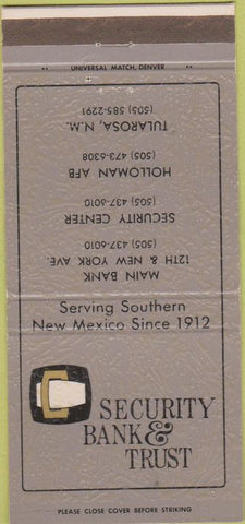 Matchbook Cover - Security bank Trust Holloman AFC Tularosa NM 30 Strike