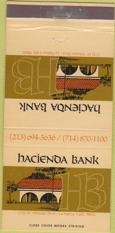 Matchbook Cover - Hacienda Bank La Habra CA 30 Strike