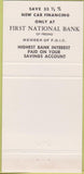 Matchbook Cover - First National Bank Fresno CA 30 Strike