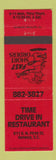 Matchbook Cover - Time Drive In Restaurant Seneca SC
