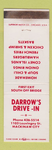 Matchbook Cover - Darrow's Drive In Mackinaw City MI WEAR
