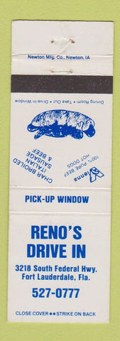 Matchbook Cover - Reno's Drive In Fort Lauderdale FL Vienna Beef Hot Dogs