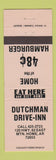 Matchbook Cover - Dutchman Drive Inn Mountain Home AR hamburgers